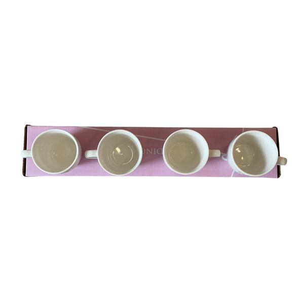 Godinger Pink Bow Ceramic Espresso Mug Set of 4 White New - Picture 15 of 16